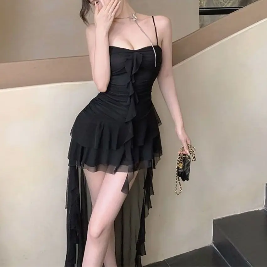 فستان كامي نسائي نحيف مكشكش ورقبة على شكل قلب بدون ظهر وحزام سباغيتي على شكل حرف A فستان فلوي لنادي الحفلات #4