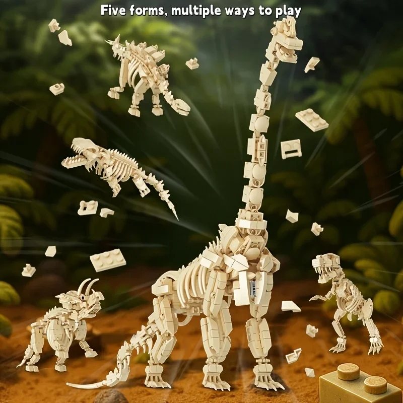 1225 قطعة 4in1 الديناصور الجوراسي الهيكل العظمي الأحفوري اللبنات T-ريكس ستيجوسورس ترايسيراتوبس الطوب لعب للأطفال الصبي هدية #3