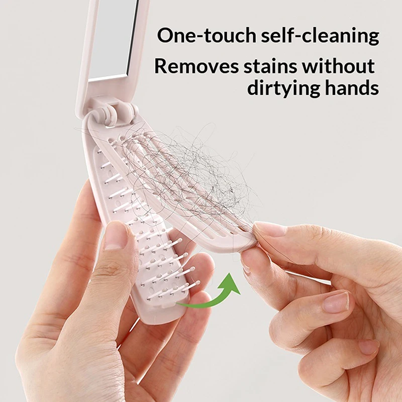 [فرشاة شعر صغيرة محمولة قابلة للطي، مشط تدليك الرأس، مضاد للكهرباء الساكنة، فرشاة شعر محمولة للسفر، أمشاط شعر للفتيات مع مرآة