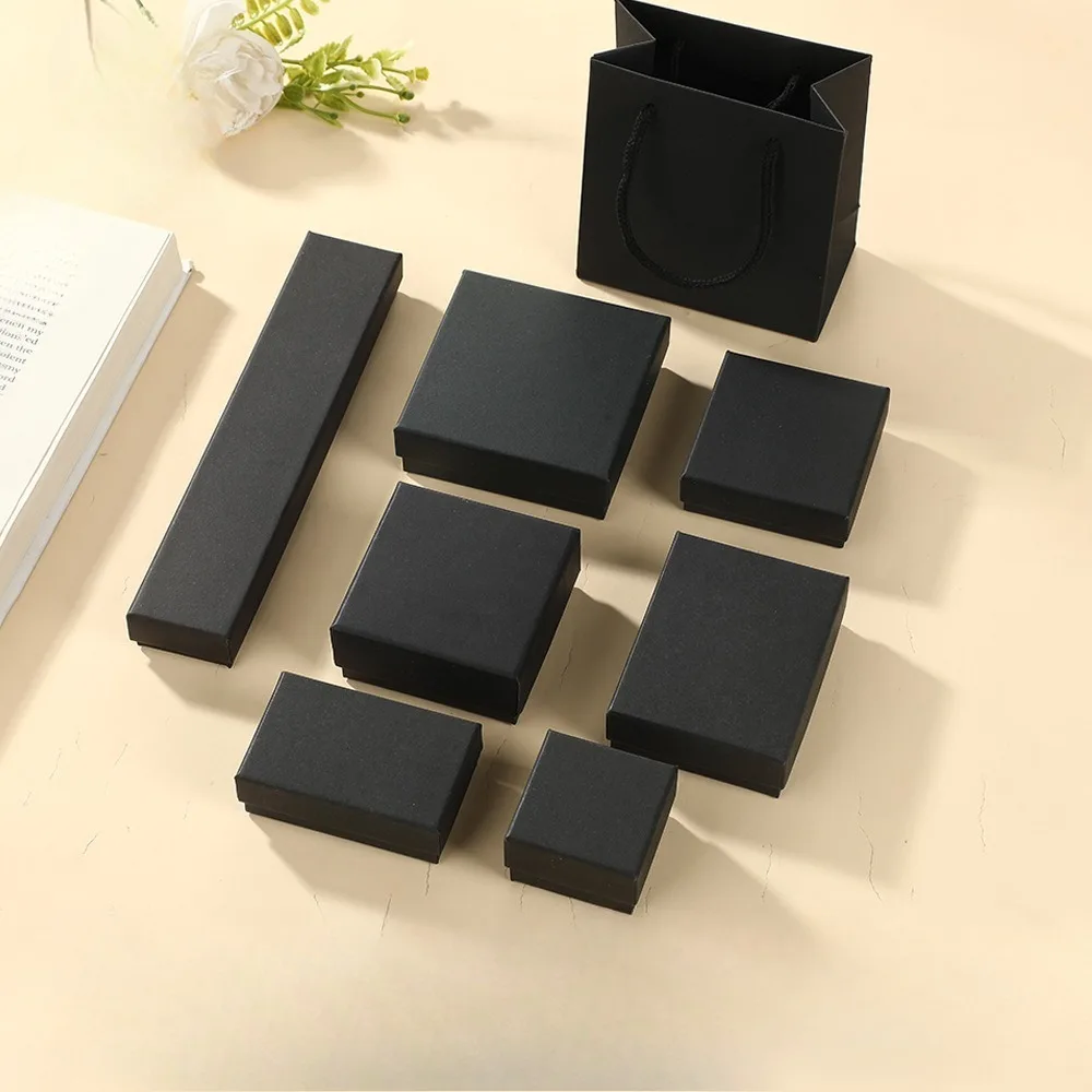 High-end Black Jewelry Gift Box for Earring Necklace Bracelet Ring Pendant Jewelry Storage Square Paper Box Gift Packaging Box