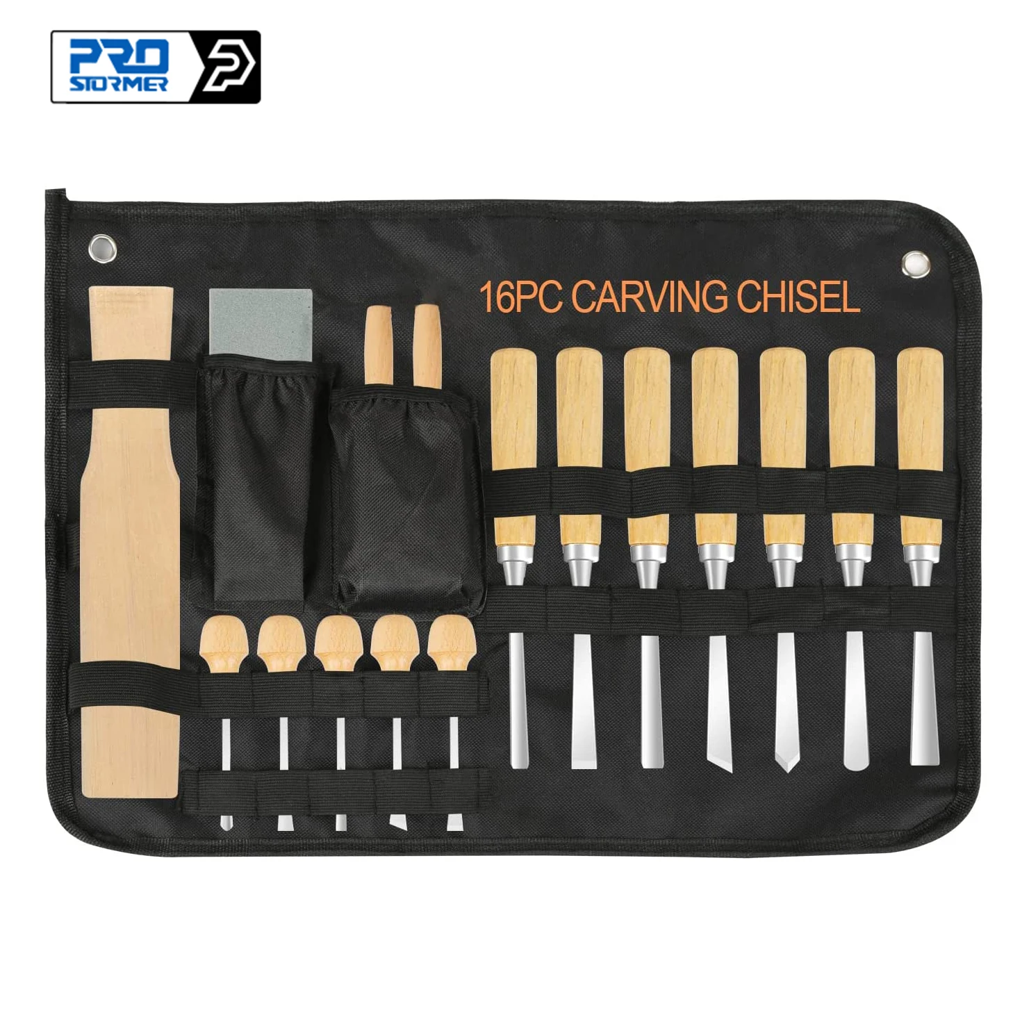 16PCS Wood Chisel Sets Woodworking Professional Wood Carving Tools with Wood Knives Carving Tools Sharpening Stone PROSTORMER