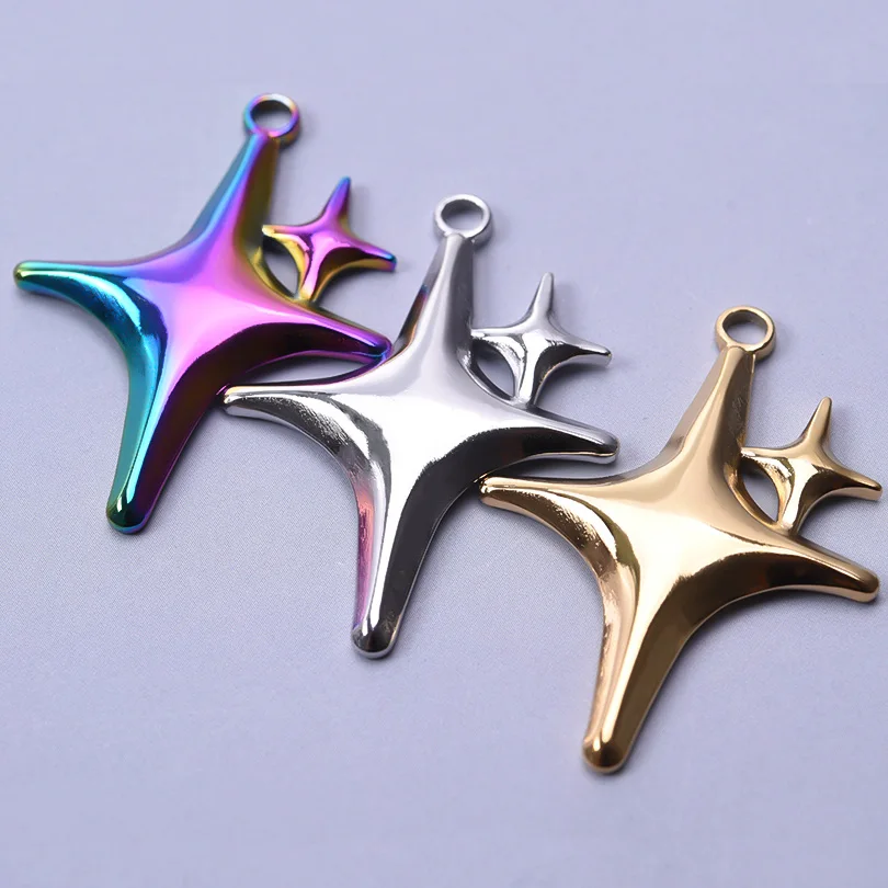 5pcs/Lot Stainless Steel Fashion Star Pendant Double Deck Star No Fading Pendants Used To Hand Making Diy Necklace Accessories