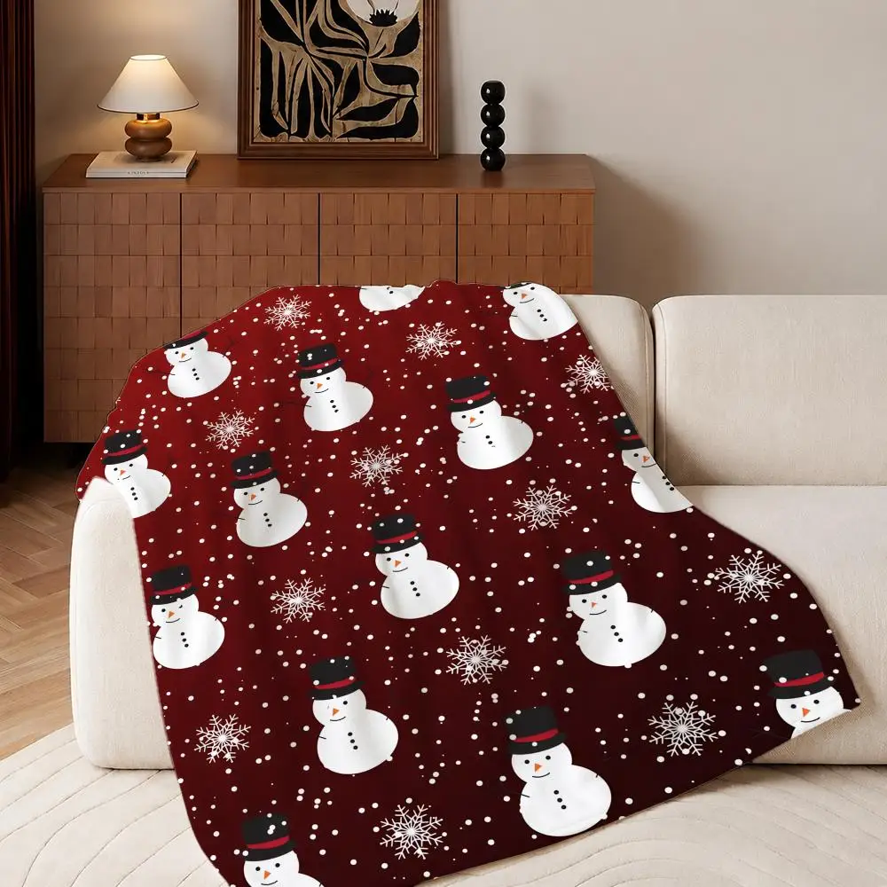 Christmas Snowman Throw Plush Flannel Throw Blanket, Sofa Bed Travel Picnic Home Textile Decor