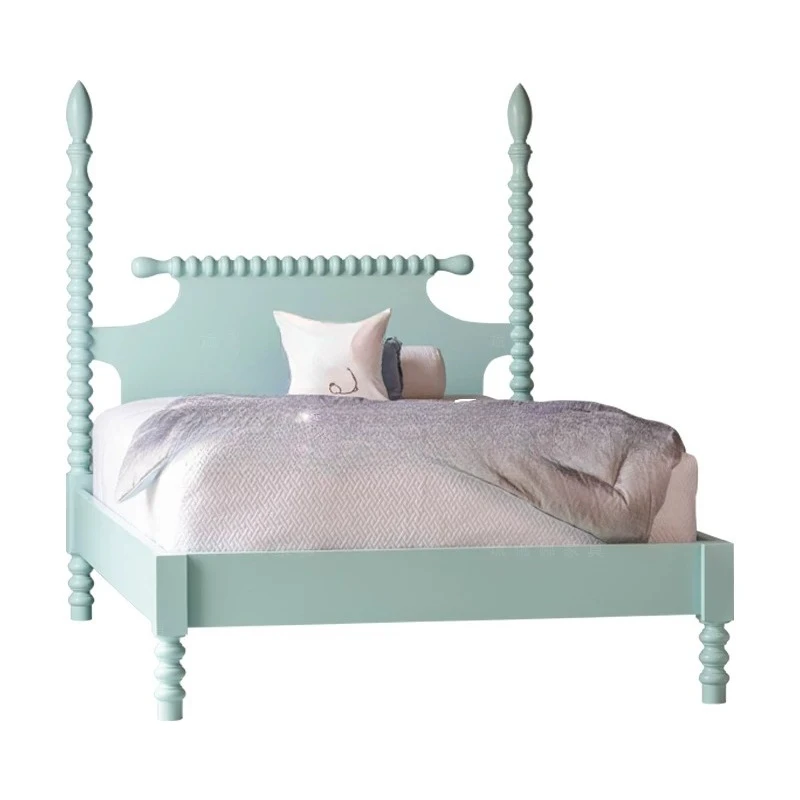 Double neoclassical solid wood bed master bedroom wedding retro princess bed