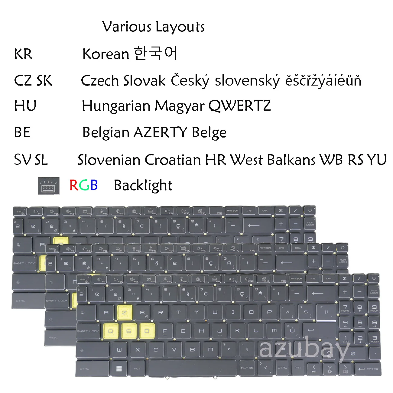 RGB Backlit Keyboard For MSI Crosshair 15 Rainbow B12U, 15 R6E B12UEZ, 15 R6E B12UGZ, MS-1583 MS-1584 KR CZ/SK HU BE SLOVEN/CROA