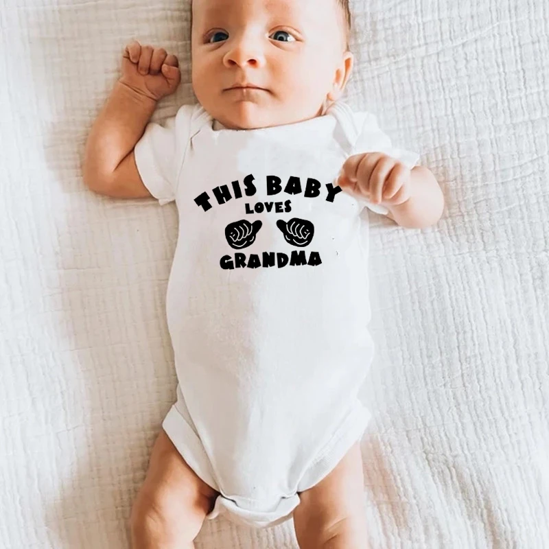 New This Baby Loves Grandma Print Baby Cotton Romper Short Sleeve O-neck Bodysuit Summer Boys Girls Outfits Onesies Clothing