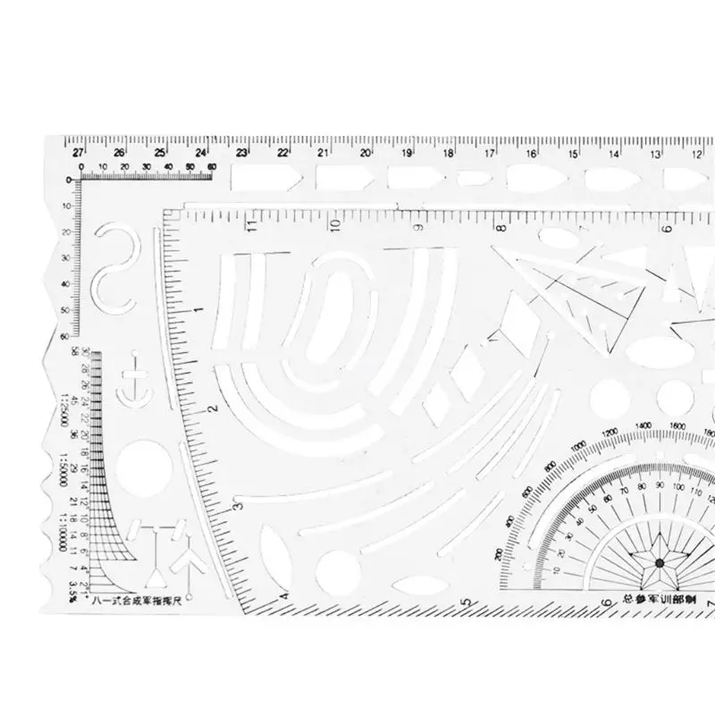 Stencil da disegno in plastica, righello geometrico che misura i righelli da con piccoli goniometri militari per misurare