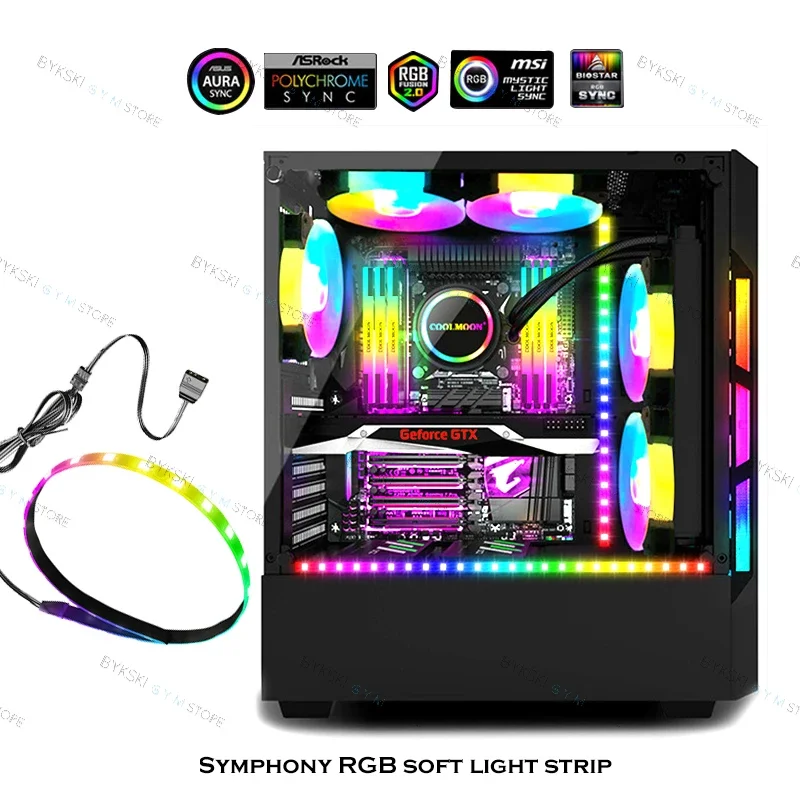40cm RGB LED Lights Strip 5V A-RGB Flexible Soft Lamp Tape For PC Case Decoration Magnetic Suction 5