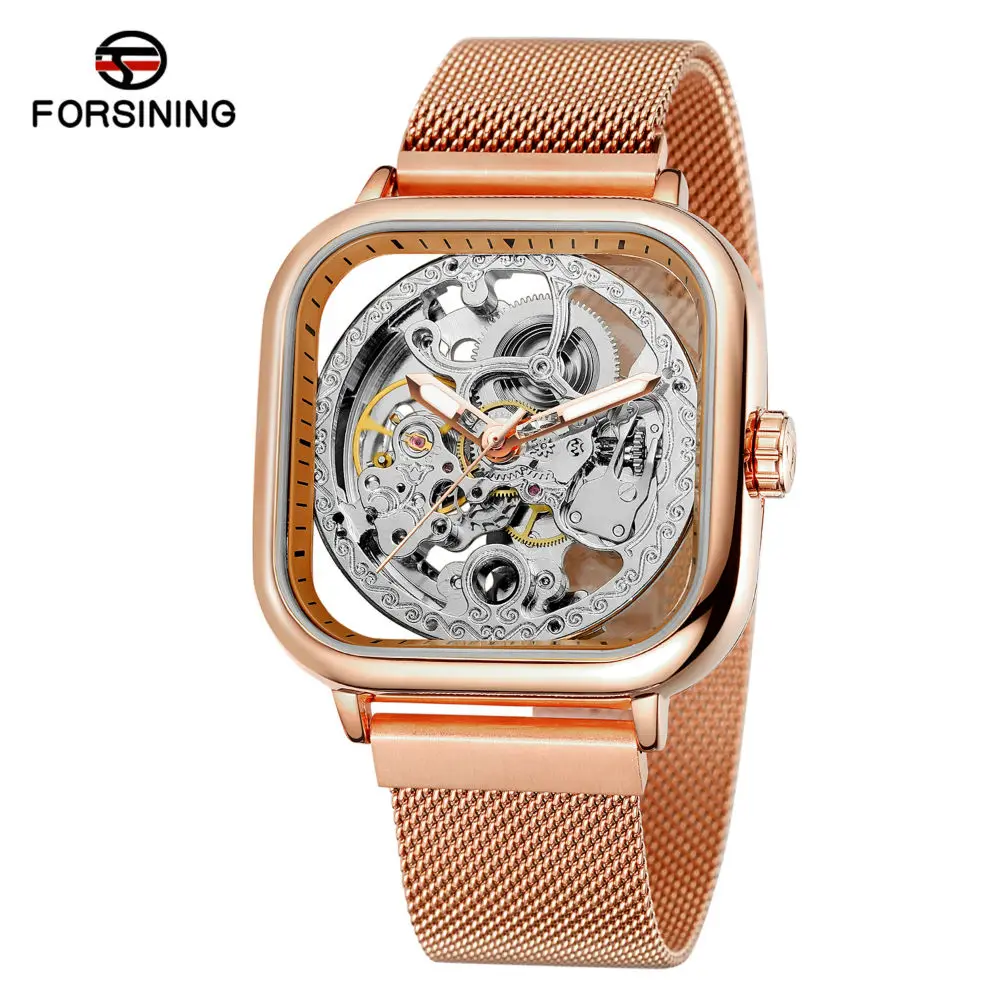 2022 FORSINING Fashion Transparent Case Magnetic Watches Men Luxury Gold Automatic Mechanical Wristwatches Men Skeleton Watches