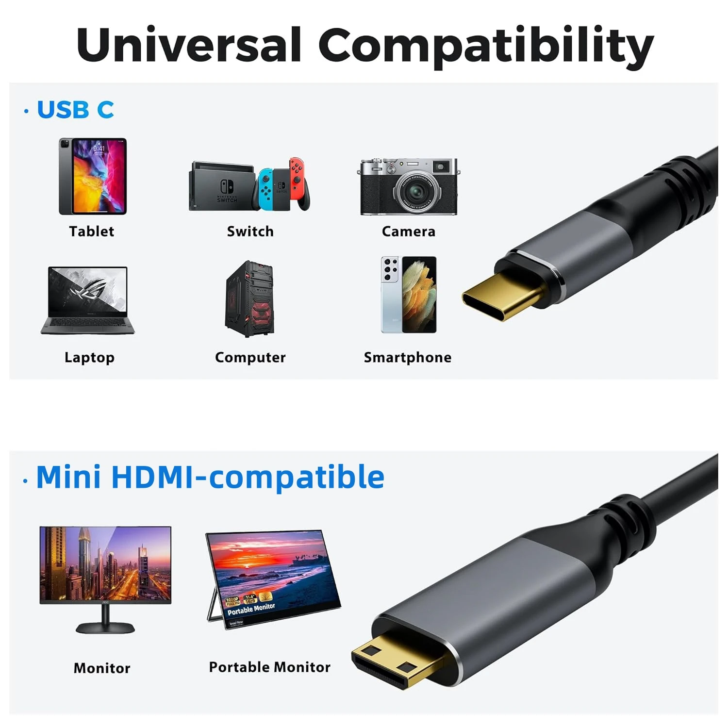 Cable USB C Thunderbolt3 a Mini HDMI compatible 4K @ 60Hz Compatible con Samsung Phone16/15 Series Macbook Pro Monitor portátil