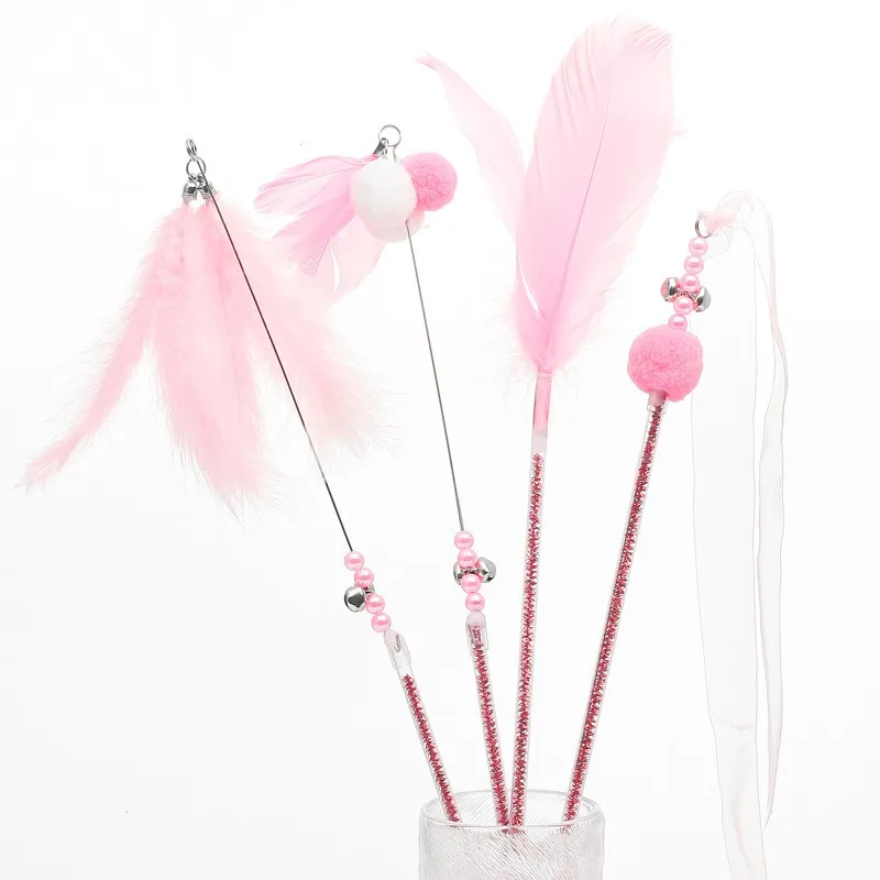 Suministros para mascotas, juguetes para gatos, palitos para burlas para gatos, campanas para juego propio, palitos de hadas, plumas, palo largo