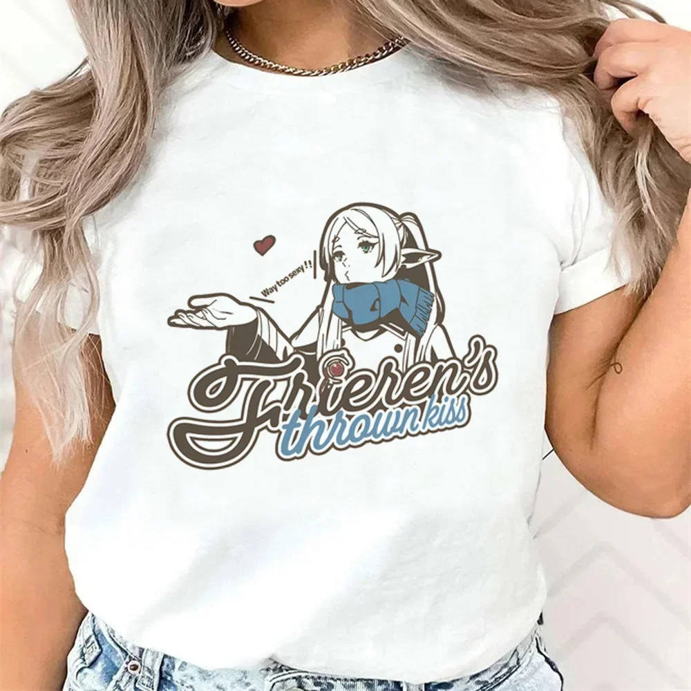 T-shirt stampata Kawaii Frieren da donna T-shirt a maniche corte con grafica anime giapponese T-shirt da donna streetwear Harajuku abbigliamento unisex top