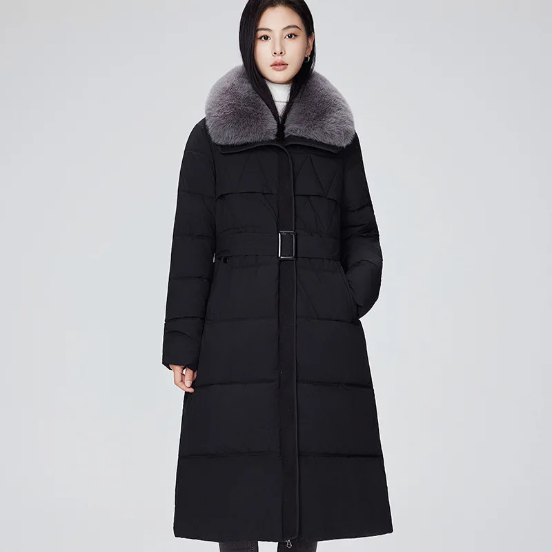 Women Parkas Long Coats Fur Collar Jackets Thick Warm Y2k Streetwear Elegant Jacket Tight Waist Work Coat Autumn Winter 2025