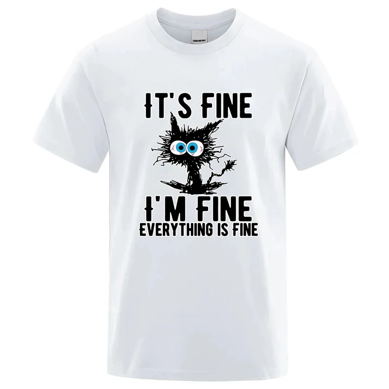 Men'S High Quality T-Shirt 100% Cotton Funny Cool Cat Printed T-Shirt Casual Men'S Short Sleeve T-Shirt For Men T-Shirt Male Top