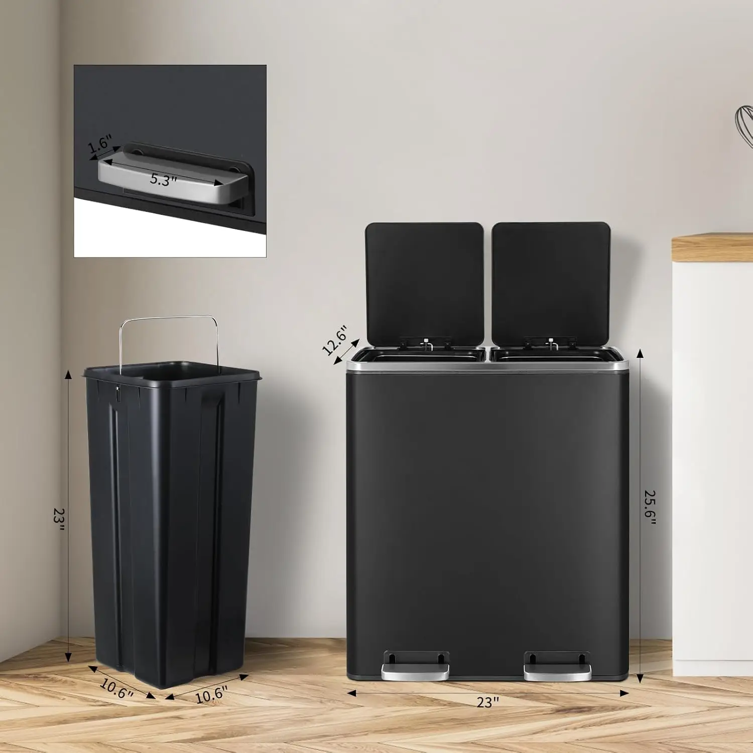 

Прямоугольный мусорный бак из нержавеющей стали на 16 галлонов, мусорное ведро с двойным отделением и комбинированной для вторичной переработки, металлическая крышка мусорного бака