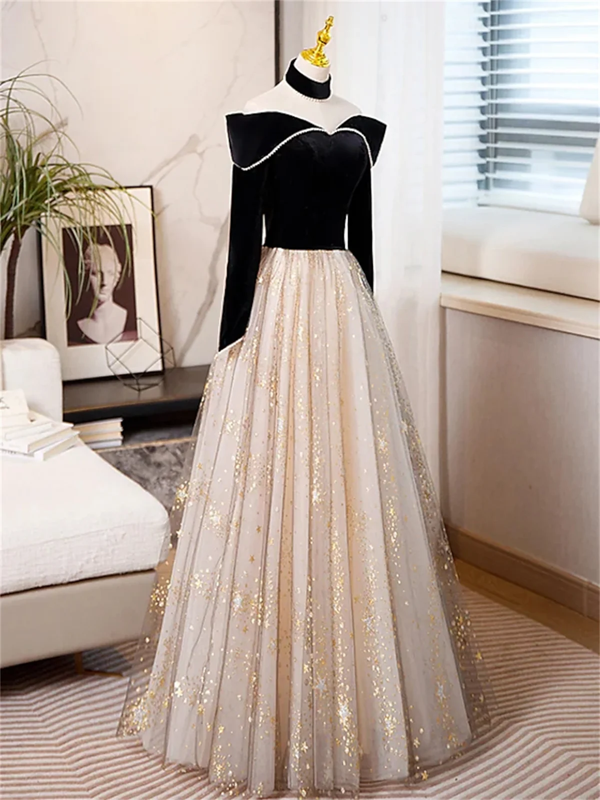 A-Line Prom Dresses Sparkle/Shine Engagement Floor Length Long Sleeve Sweetheart Tulle With Sequin 2023 New Serene Hill 	 이브닝