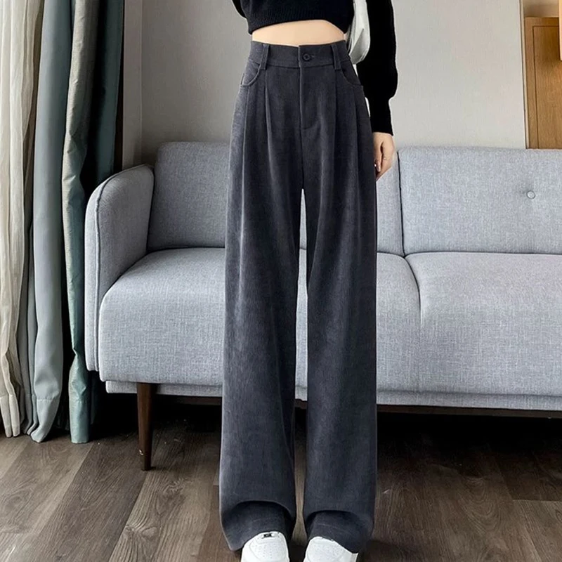 

Velvet Wide Leg Pants for Women Autumn/Winter 2024 New High Waist, Drop Feeling, Corduroy Narrow Edition Straight Leg Pants