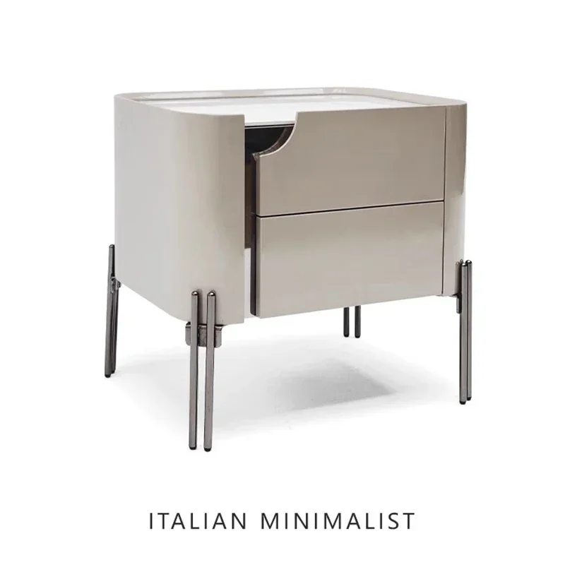 Designer Italian Minimalist Slate Nightstand Glossy Lacquered Bedroom Bedside Organizer Mesa De Cabeceira Home Furniture KMNS