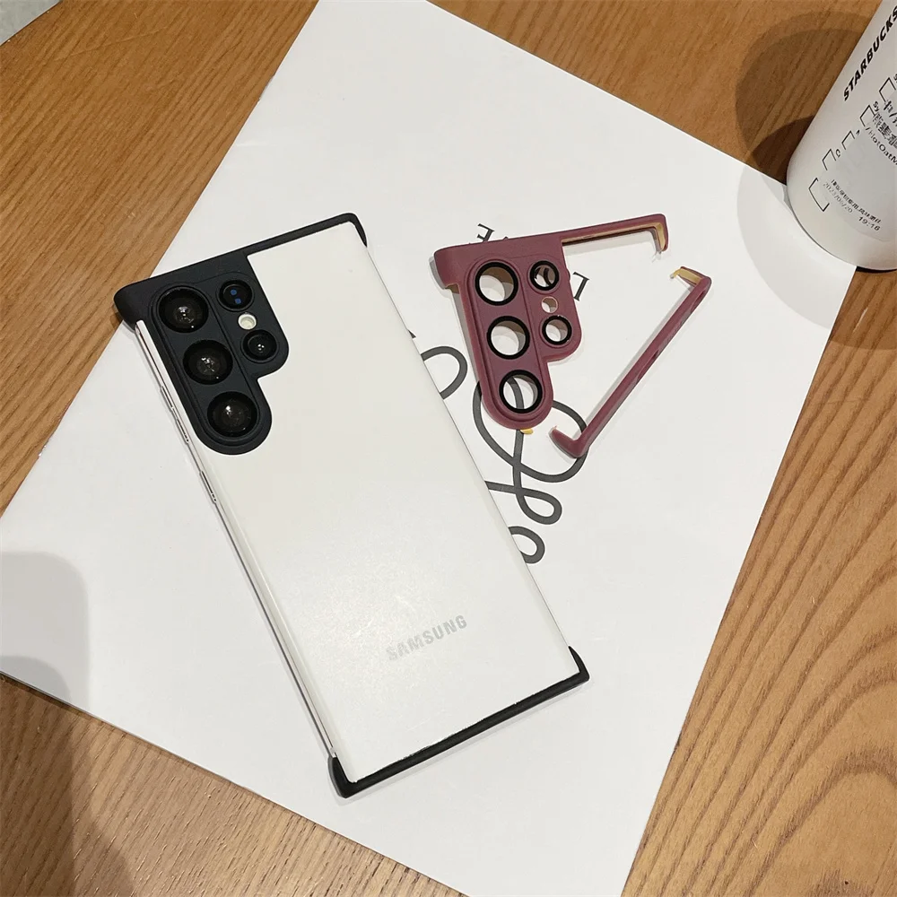 Funda protectora de lente de cristal para Samsung Galaxy S25 S22 S23 S24 Ultra Plus, marco de borde de teléfono, parachoques, pegatina de TPU, cubierta a prueba de golpes