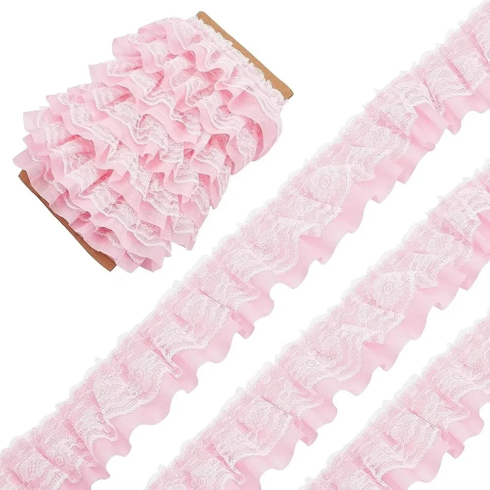5 Yards Length Lace Fabric Trim Fold Wave Design Solid Color Wedding Lace Trim 5.5cm Width Sew On Applique Embroidery Trim