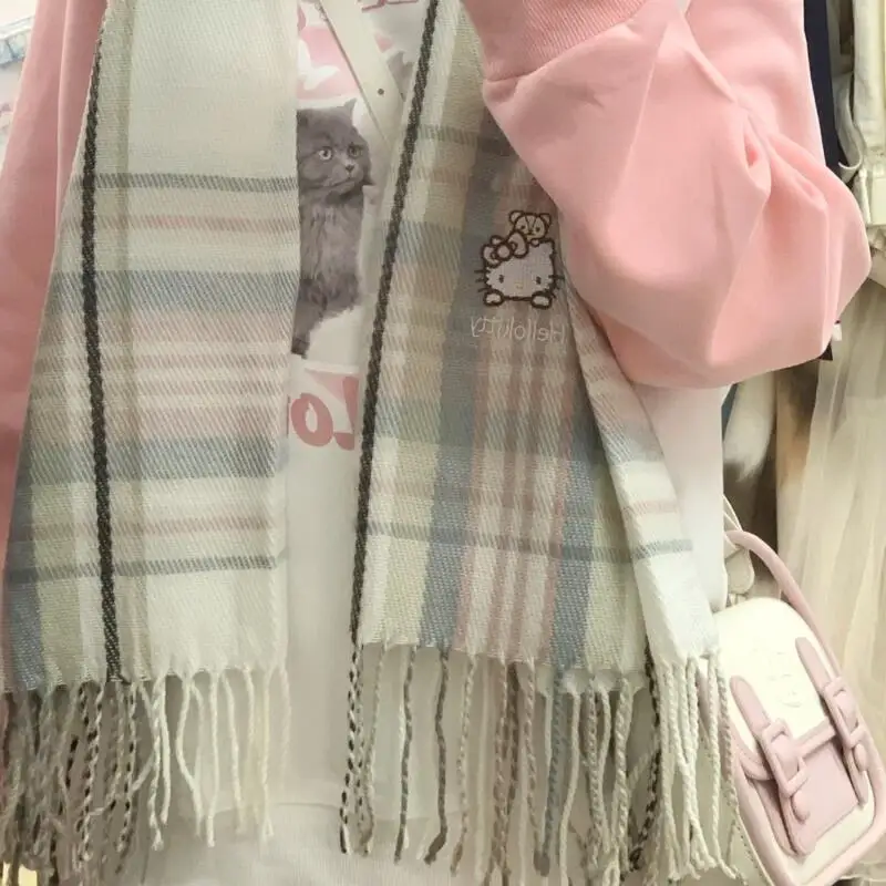 Sciarpa carina Sanrio Sciarpa Hello Kitty Stile dolce Ragazza cartone animato Studente Stile invernale all'aperto Addensato Mantieni caldo Sciarpa antivento