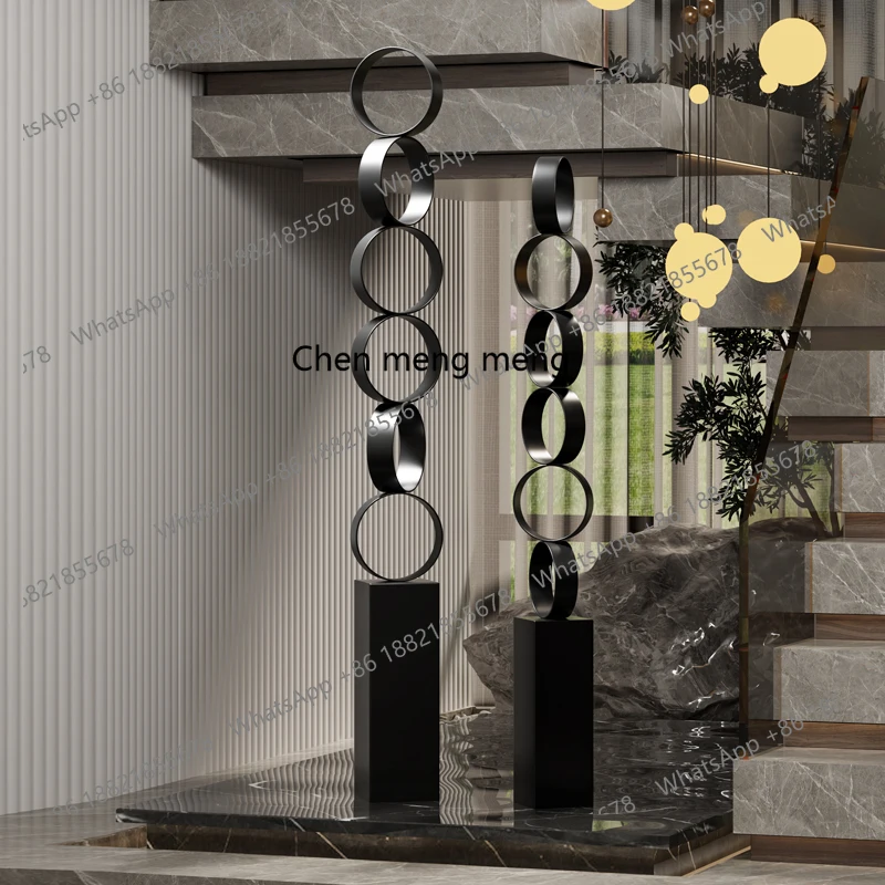 

Modern Art Sculpture Geometric Floor Ornament Hollow Circle Metal Art Installation Sales Office