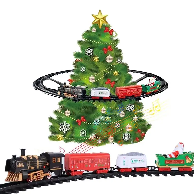 Creative Xmas Tree Hanging ornaments Assembled Mini Train Toys Electric Railway Car Funny Decorations Props Kid Chirstmas Gifts