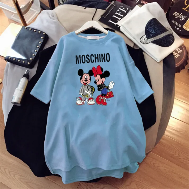 Trendy Printed T-Shirt Women\'s Mickey Minnie Summer Loose Short Sleeve Mid-Length Large Size Fashion T-Shirt Women\'s Clothing