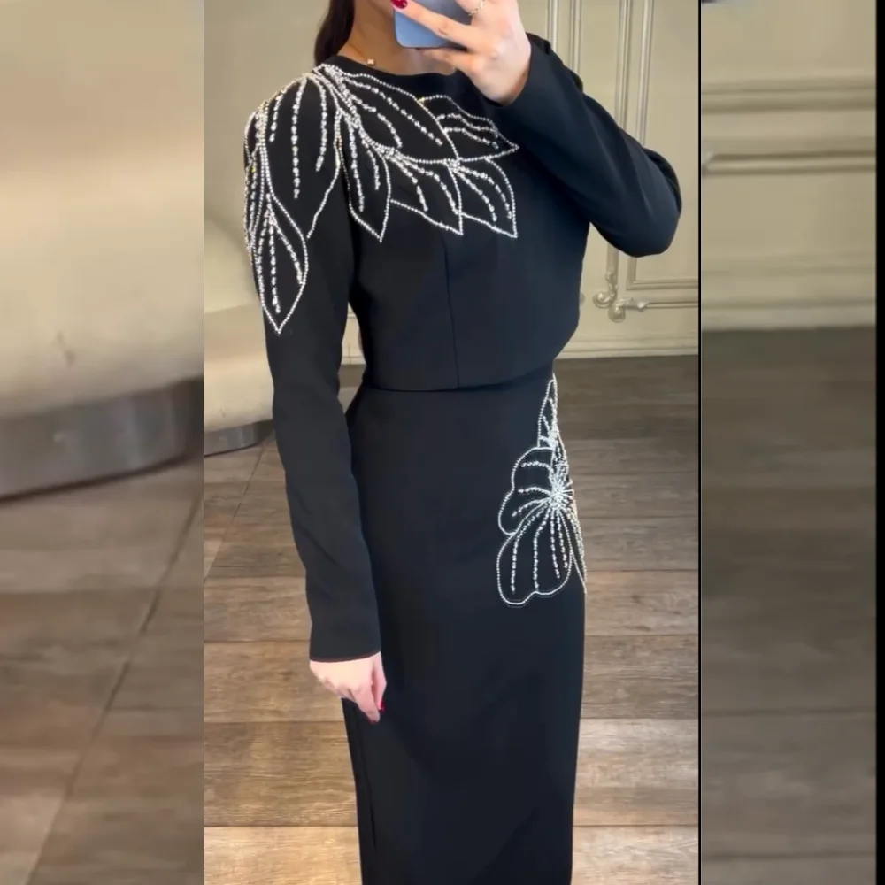 Customized Exquisite Jersey Sequined Straight Scoop Neck Long Dresses Bespoke Occasion Matching Classic
