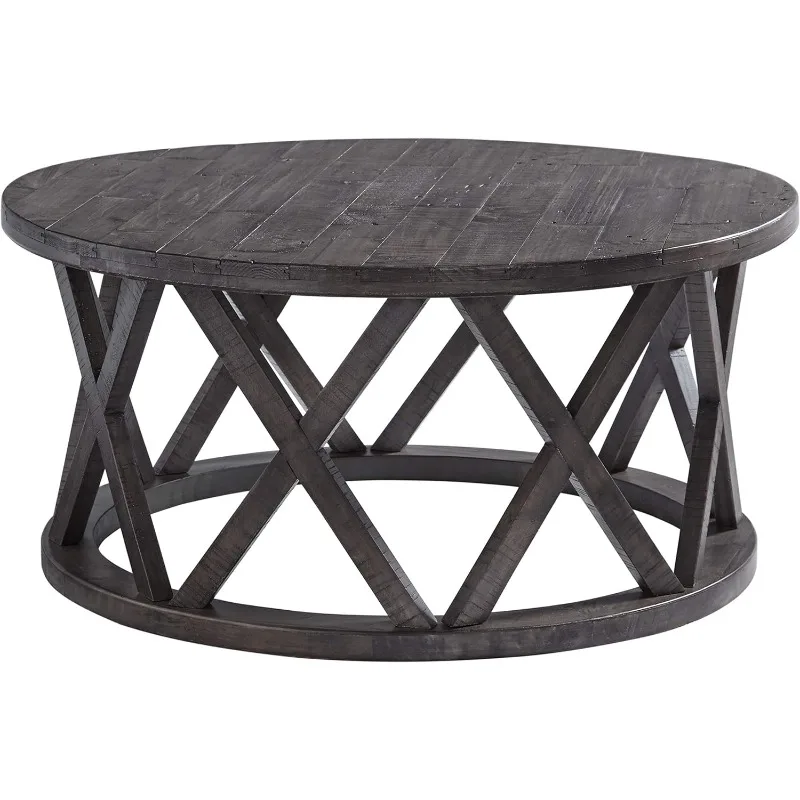 

Sharzane Rustic Round Solid Wood Pine Coffee Table, Weathered Gray Finish