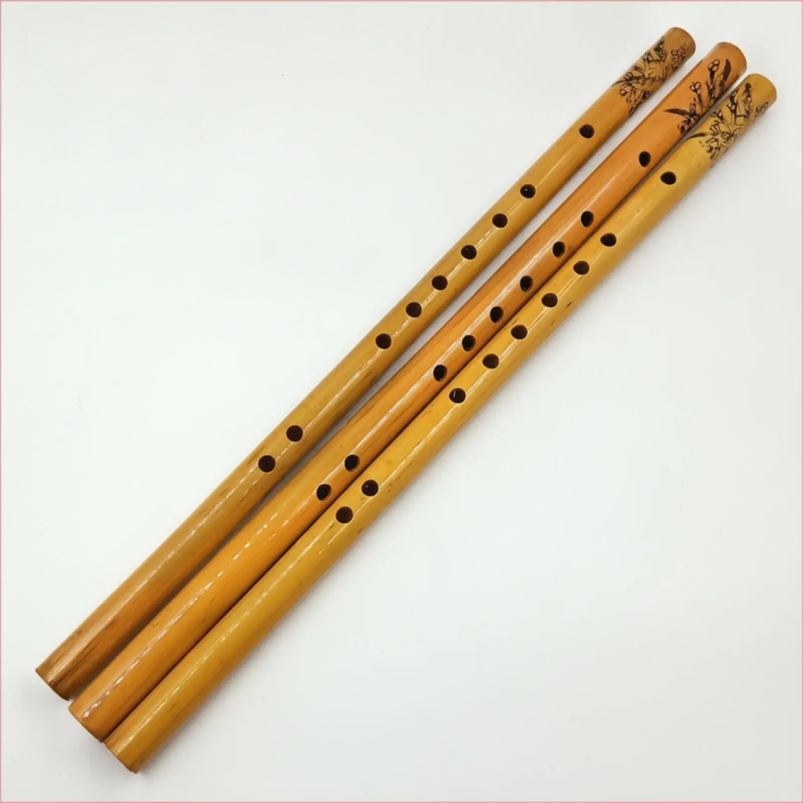 Bamboo Student Flute Woodwind Instrument with Botanical Bird Art Design for Classroom Music Practice and Performance