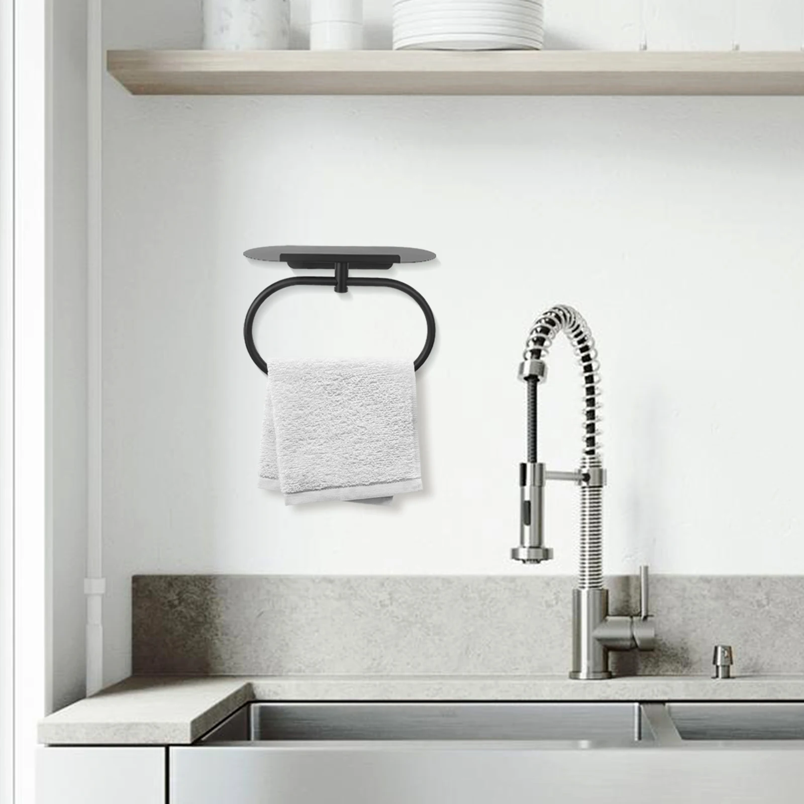 

Modern Stainless Steel Bathroom Mounted Adhesive No-Drill Towel Holder With Shelf Space-Saving Bath Towel Organizer