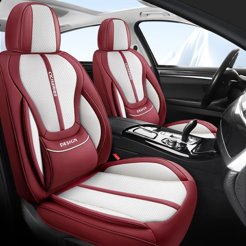 Premium PU Leather Auto Seat Covers Set with Built-in Lumbar Support Comfortable 360 Full Coverage Non Slip For Split Head Model