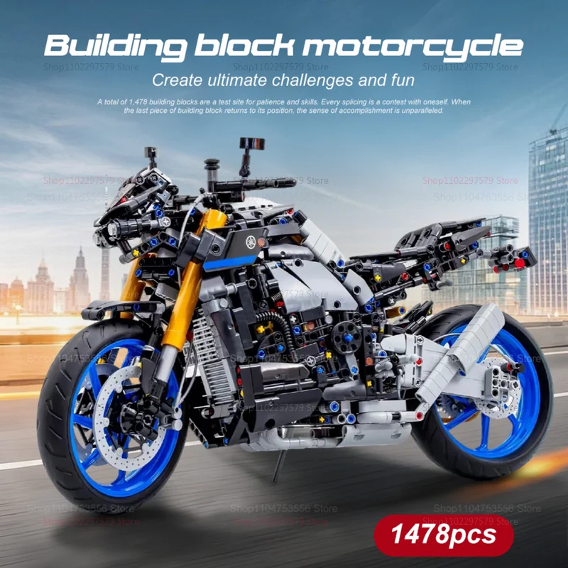 1478pcs Tech Racing Motorcycle Building Blocks Kit Kids Gift Fast Speed Motorbike Small Particle Model DIY Toys for Boys Girls