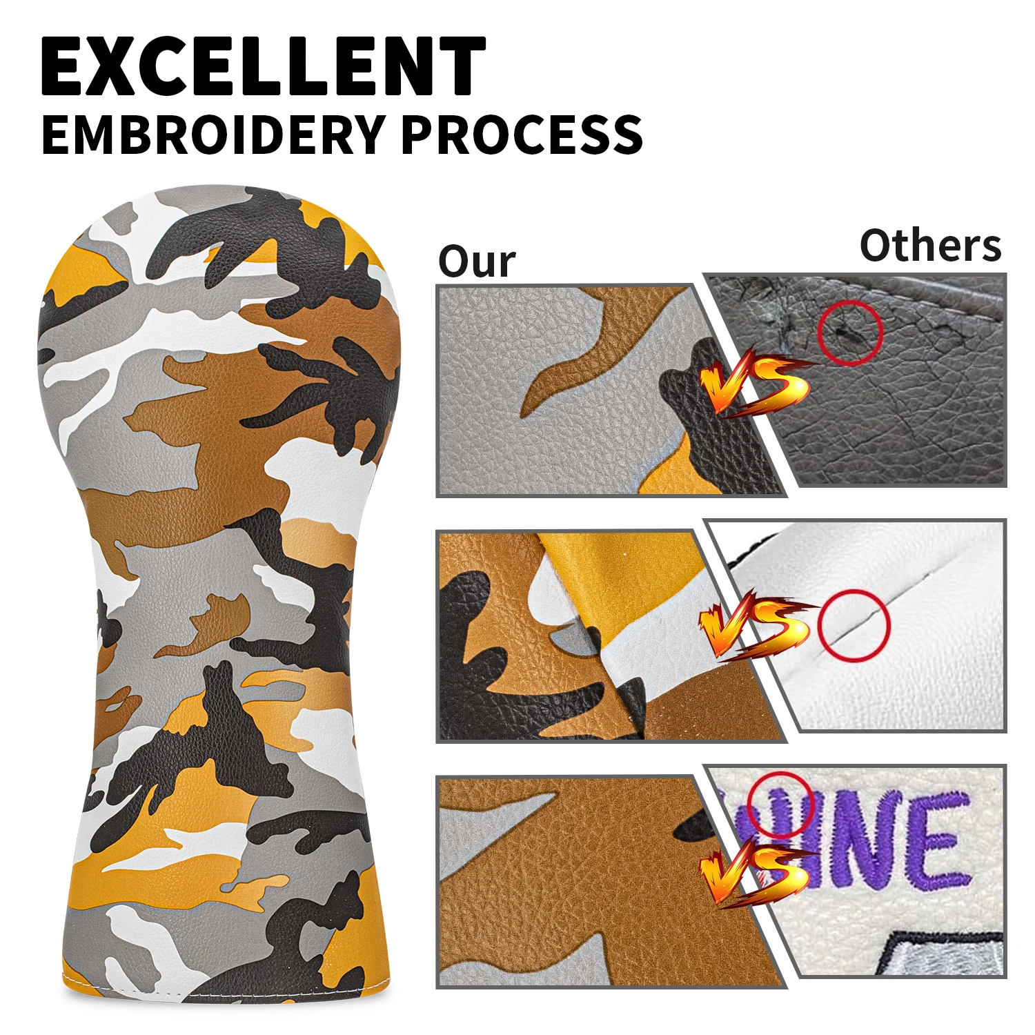 غطاء حماية للجولف بتصميم متطابق باللون الرمادي الأصفر، نمط مموه عشوائي، غطاء رأس جولف عصري، إكسسوارات جولف