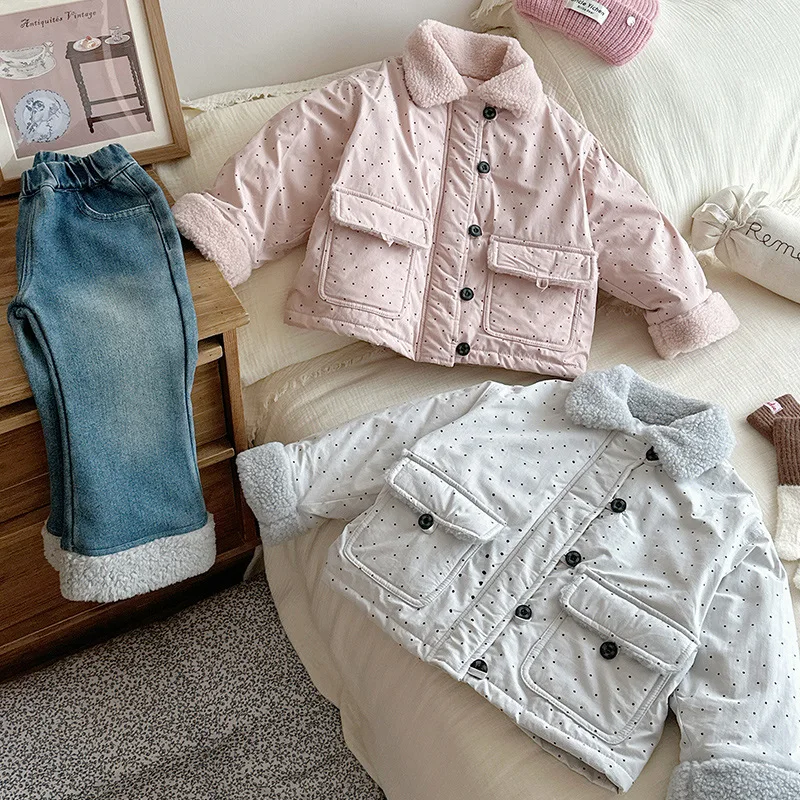 

Осенне-зимняя стеганая куртка для девочек, теплое пальто, топы в горошек, новая модная куртка, детская одежда, удобная для детей от 7 до 12 лет