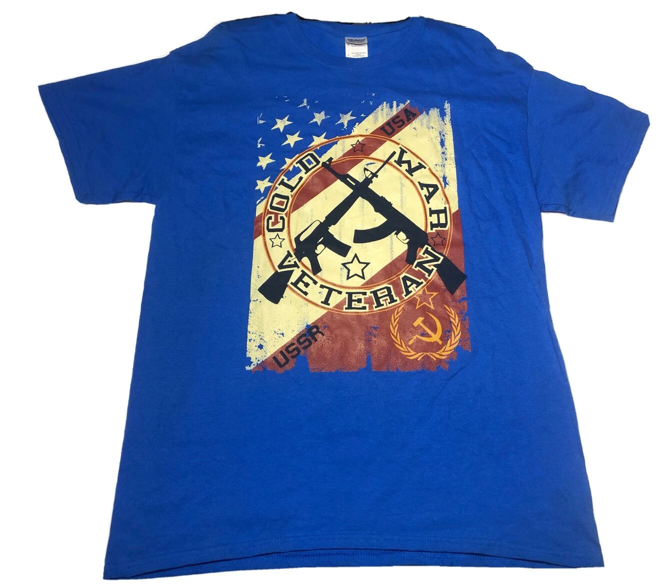 

Vintage Blue Cold War Veteran Russia USSR -Summer 100% cotton O-neck short sleeve casual printed T-shirtT Shirt .