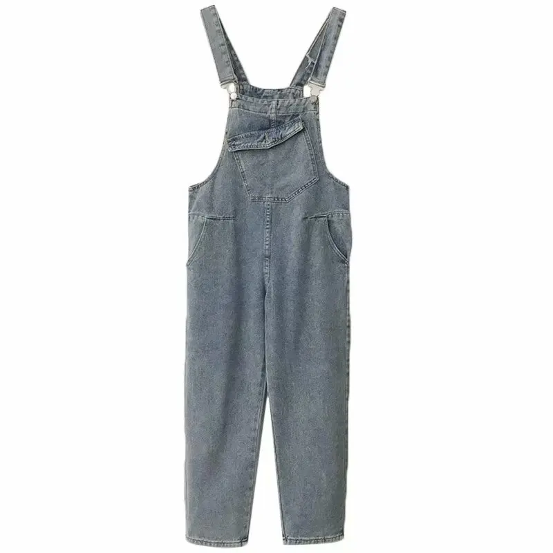Denim Jumpsuits Woman Draped Off Shoulder Halloween Outfits Daily Wear Size Retro Chic Female Street Blue Ruffle Line Shiny