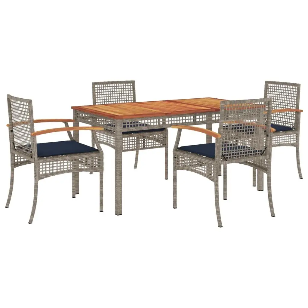 5-Piece Gray Poly Rattan Patio Dining Set with Cushions - Outdoor Furniture for Garden & Balconies