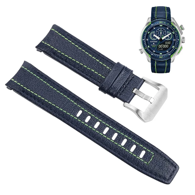 For Citizen Green Blue Sports Light Kinetic Energy 22mm Watchband Men's Watch JW0149/JW0148 Series Curved End Leather Strap