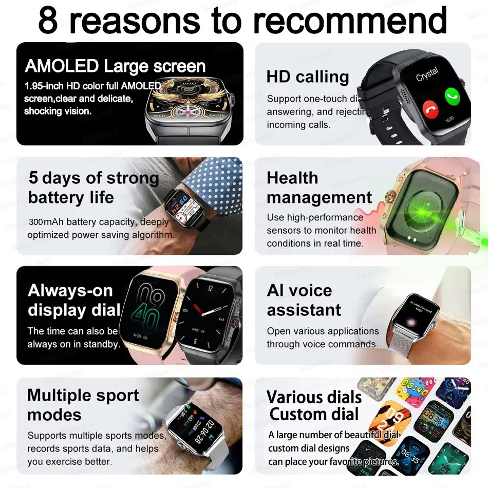 2025 NFC Smartwatch AMOLED Screen Always show Time Bluetooth Call Series 9 Clock Custom Dial Men Sport Health Women Smart Watch
