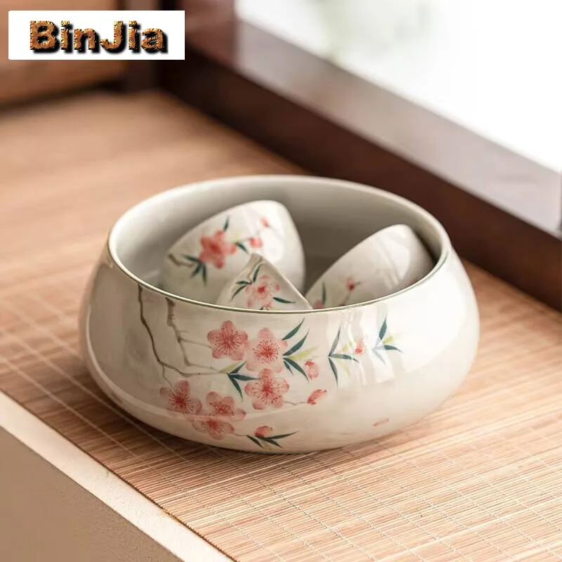 850Ml Hand Drawn Peach Blossom Jianshui Boutique Washing Cup Bowl Writing-Brush Washer Tea Residue Bucket Cha Supplies Ornaments