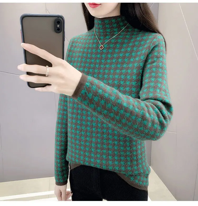 2023 Autumn/Winter Korean Edition New Thickened Warm Versatile Half High Neck Slim Fit Knitted Sweater Trend