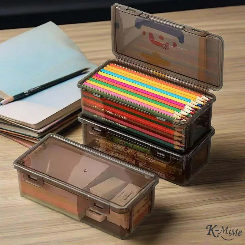 

Прозрачная коробка-органайзер с защелкой на крышке, пластиковая коробка для хранения канцелярских принадлежностей