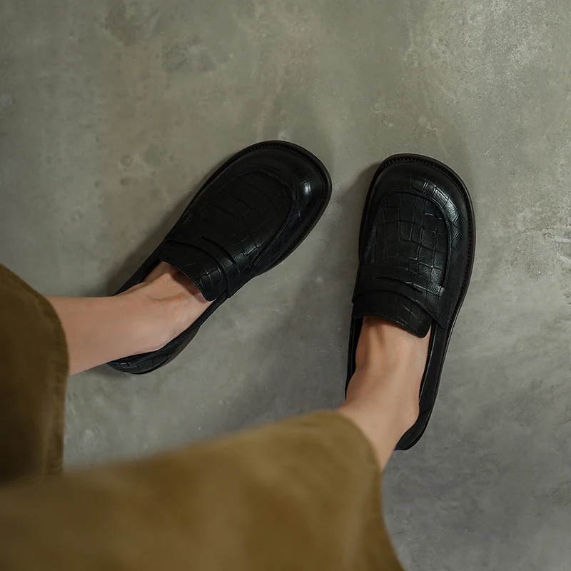 2026 new spring autumn women pumps natural leather 22-25 cm washed cowhide+sheepskin+pigskin round toe women shoes loafers