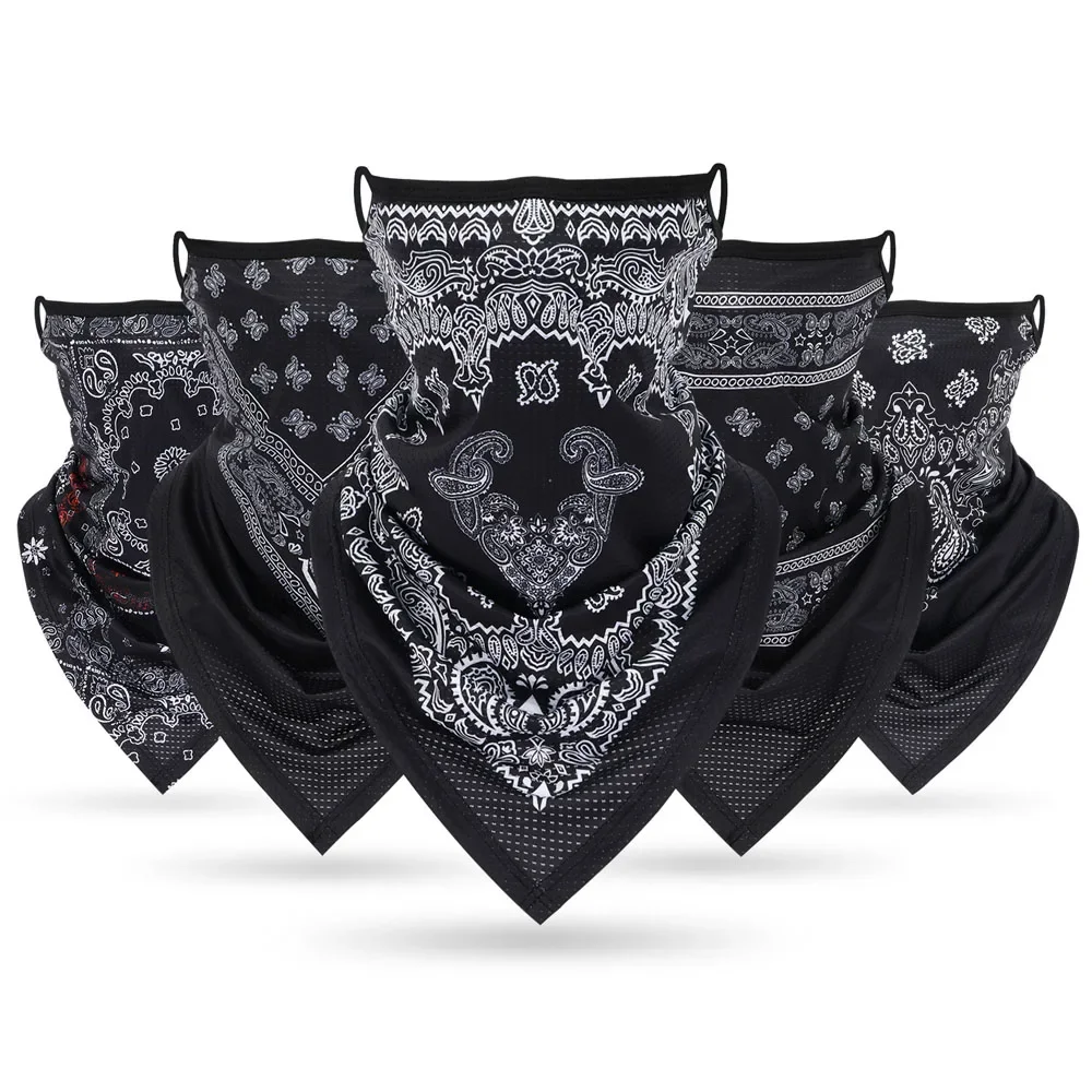 Multi-function Half Face Mask Black White Paisley Bandanna Outdoor Neck Gaiter Face Protective Breathable Tube Scarf Earloops