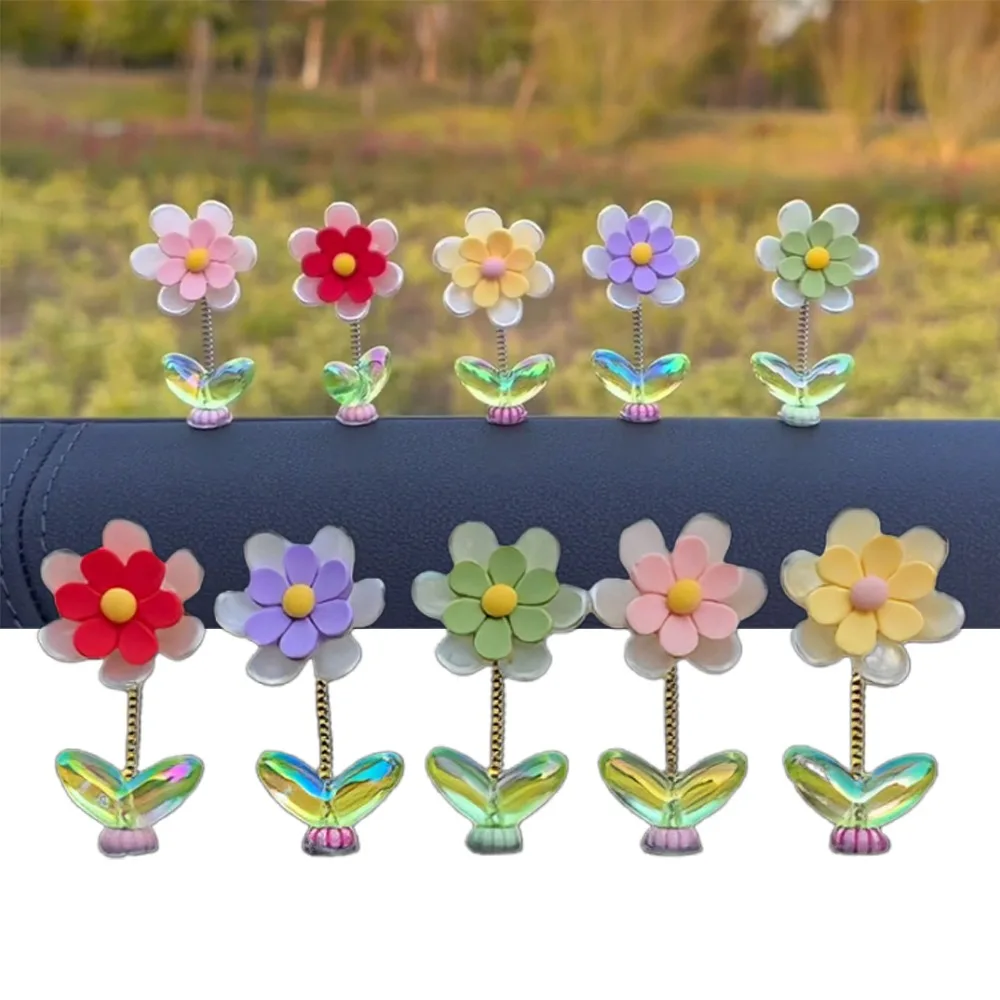 5pcs Chrysanthemums Car Dance Toys Cartoon Resin Car Dashboard Decoration Candy Color Shaking Flower Ornaments