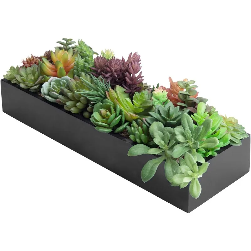 

Artificial Succulent Centerpiece,15.75 Inch Faux Succulents Arrangement Plants in Sleek Black Wooden Rectangular Planter