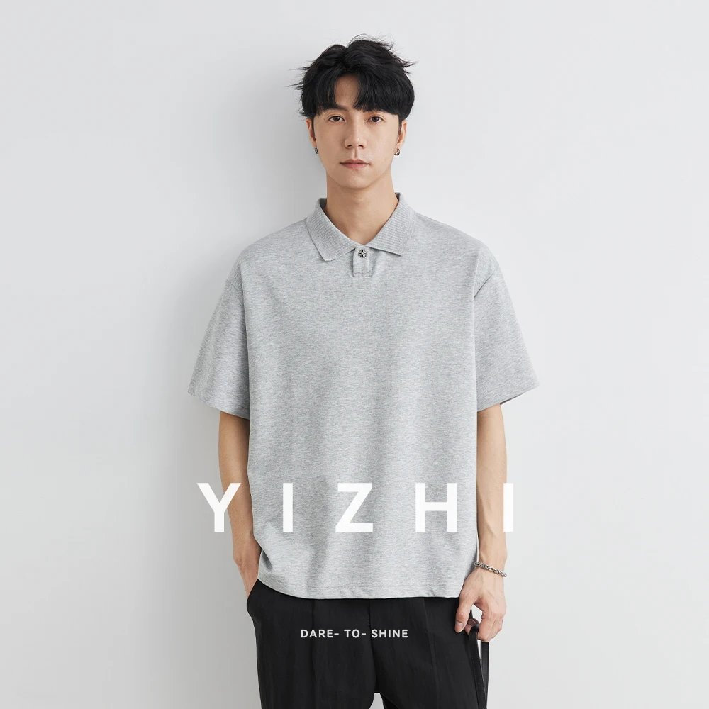 Fashion Korean Men's Solid Color Polo Shirt Summer New Lapel Heavy Short Sleeve T-shirt Business Casual Comfortable Polo Shirt