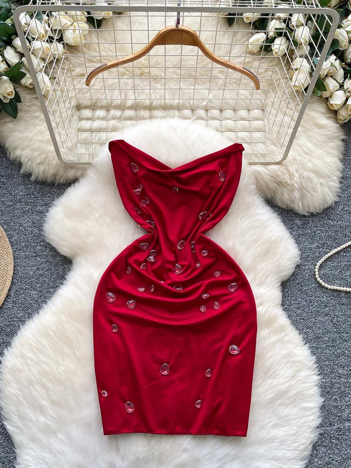 

Сексуальное модное женское платье на бретельках Pure Desire Spicy, короткое, с завышенной талией, украшенное стразами, облегающее, летнее